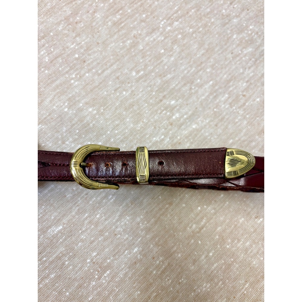 Vintage Braided Brown Leather Belt Handcrafted Mexico Brass Hardware 33in - Picture 4 of 11